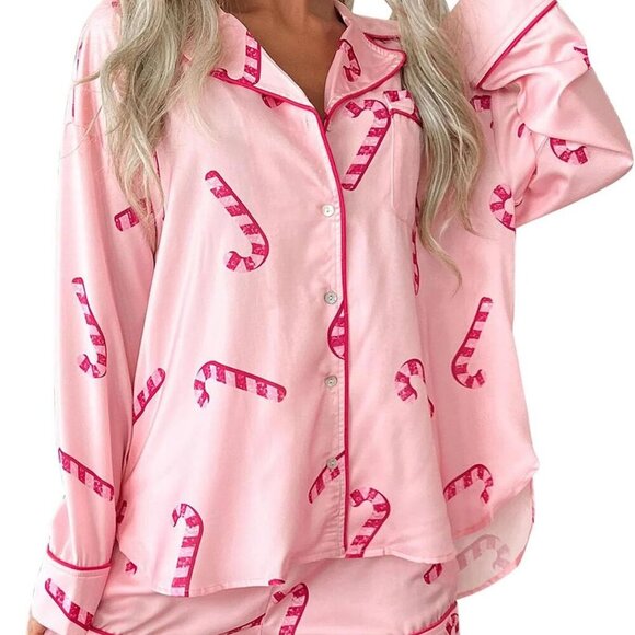 Women's Christmas Pajama Set Long Sleeve Shirt Shorts Holiday Sleepwear